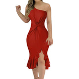 Vestido Feminino Sexy Ombro Único com Babados - Perfeito para Festas e Réveillon