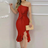 Vestido Feminino Sexy Ombro Único com Babados - Perfeito para Festas e Réveillon