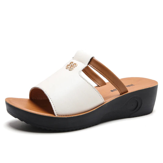 Sandálias Anabela Femininas Verão 2025 - Ortopédicas Premium Bico Aberto Vintage Antiderrapante Couro Casual Plataforma Retrô